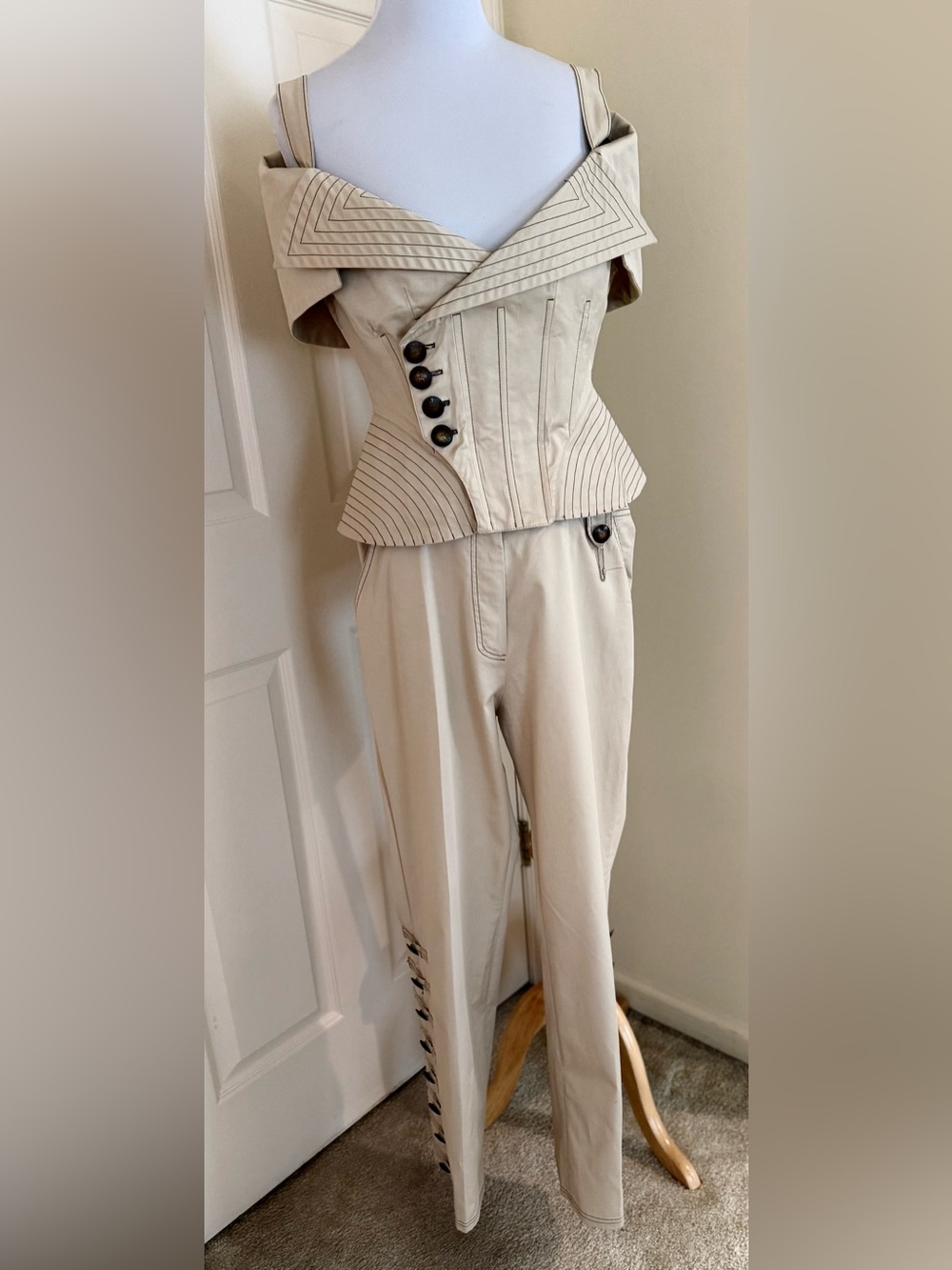 COTTONADE DRESSY PANT SUIT WOMEN’S 2 PSC BEIGE COLOR SIZE FR3/10US - Picture 4 of 11